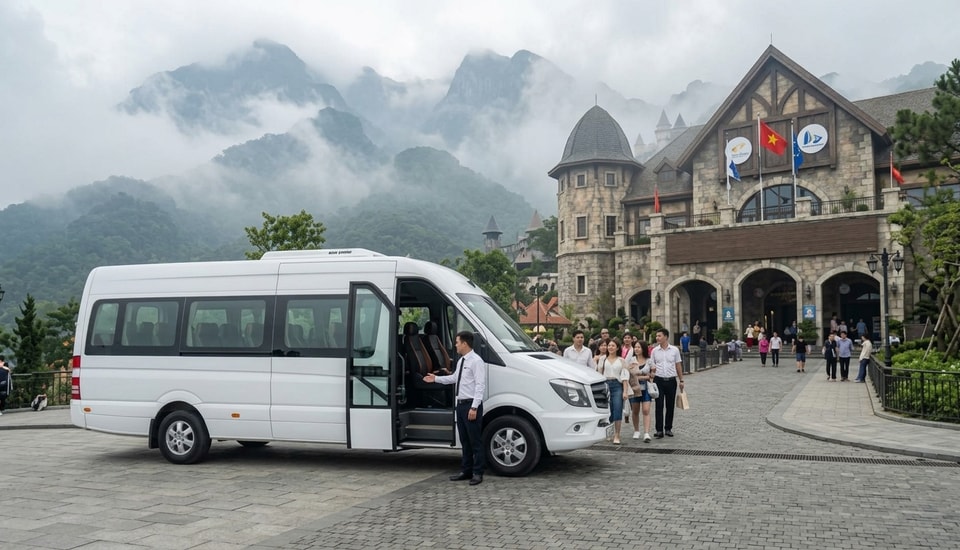 Charter Minibus at Ba Na Hills station entrance